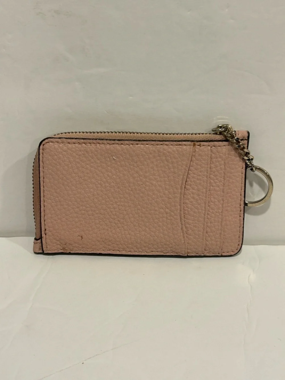 Kate Spade Pink Pebbled Leather Coin Purse Wallet Key Ring Bow Logo